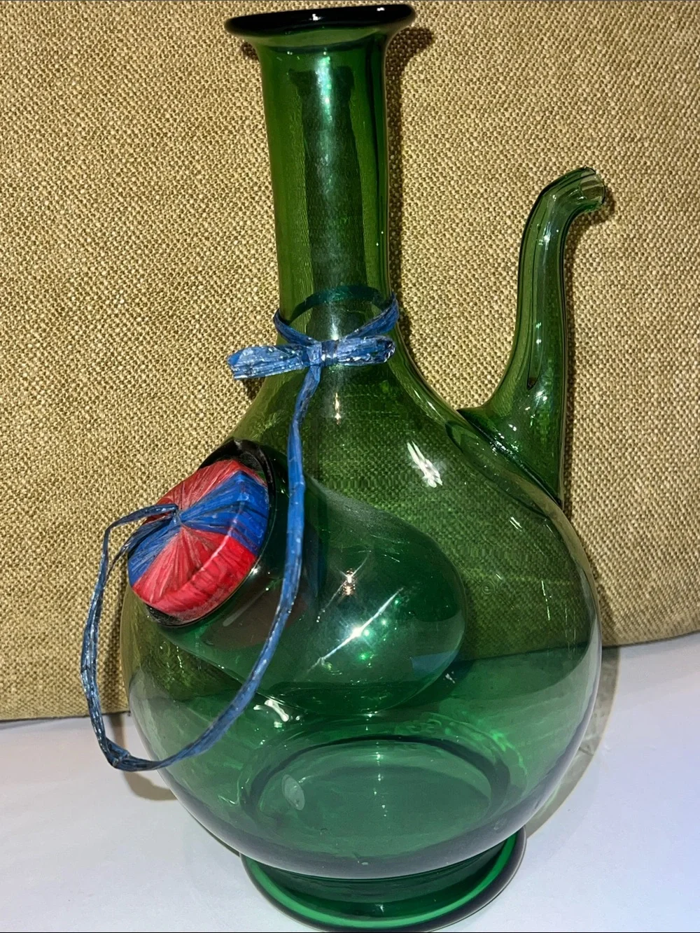 Vintage MCM Italian Green Blown Glass Wine Decanter Chiller with Ice Pocket